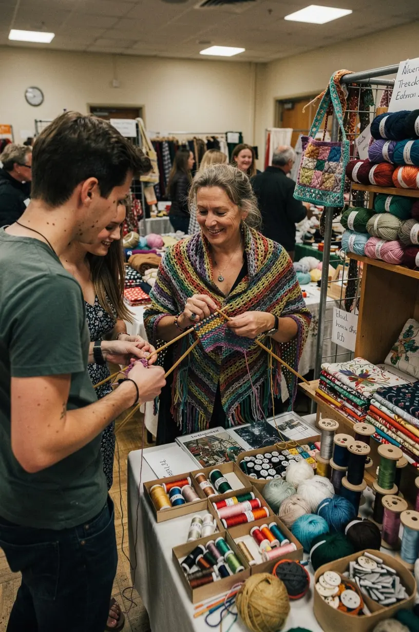 Organized craft workspace for knitting and sewing